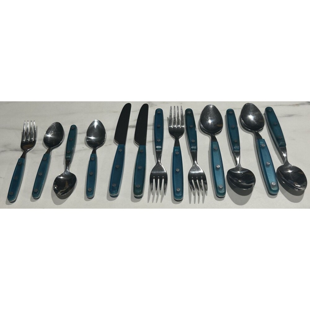 light Blue Flatware 13 Piece replacement translucent marti gras style stainless